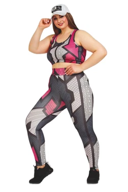 Lady Desenli Kadın Büyük Beden Tayt Büstiyer Fitness Takım Lady 1505 - Alternatif Görünüm