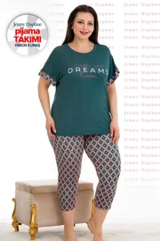 Lady Desenli Yeşil Viskon Kapri Pijama Takımı Battal Lady 10676