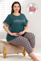 Desenli Yeşil Viskon Kapri Pijama Takımı Battal Lady 10676 Yeşil detay görünüm