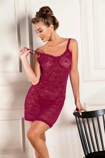 Devore Tasarım Transparan Babydoll String Takım Bordo 31842