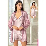 Digital Desenli Şortlu Saten Empirme Sabahlık Pijama Çeyiz Seti XSES 2156 Lila