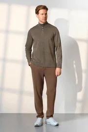 Doreanse Dik Yaka Kahverengi Düğmeli Erkek T-Shirt Pijama Takımı Doreanse 25K4544