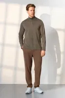 Dik Yaka Kahverengi Düğmeli Erkek T-Shirt Pijama Takımı Doreanse 25K4544