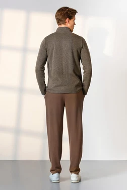 Doreanse Dik Yaka Kahverengi Düğmeli Erkek T-Shirt Pijama Takımı Doreanse 25K4544 - Alternatif Görünüm