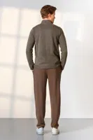 Dik Yaka Kahverengi Düğmeli Erkek T-Shirt Pijama Takımı Doreanse 25K4544 detay görünüm
