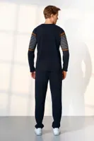 Dokuma Çizgi Desen Erkek Lacivert Pijama Takımı Doreanse 25K4546 detay görünüm