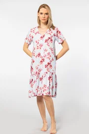 Türen Kısa Kollu Dokuma Midi Düğmeli Kadın Elbise Türen 3603/Mavi