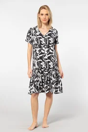 Türen V Yaka Dokuma Önden Düğmeli Kadın Elbise Türen 3603/Siyah