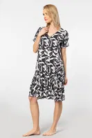 V Yaka Dokuma Önden Düğmeli Kadın Elbise Türen 3603/Siyah Siyah detay görünüm