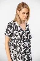 V Yaka Dokuma Önden Düğmeli Kadın Elbise Türen 3603/Siyah Siyah görsel 4