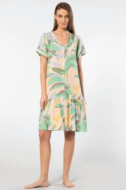 Türen Dokuma Düğmeli Elbise Türen 3603/Yeşil