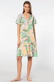 Türen Dokuma Düğmeli Elbise Türen 3603/Yeşil