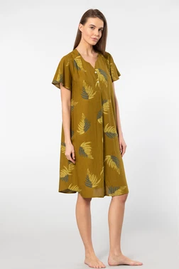 Türen Kısa Kollu Yaprak Desenli Dokuma Patlı Kadın Elbise Türen 3399 - Alternatif Görünüm