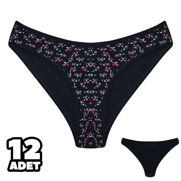 Siyah Desenli Bayan Bikini Külot 12'li Dondeza 101-145