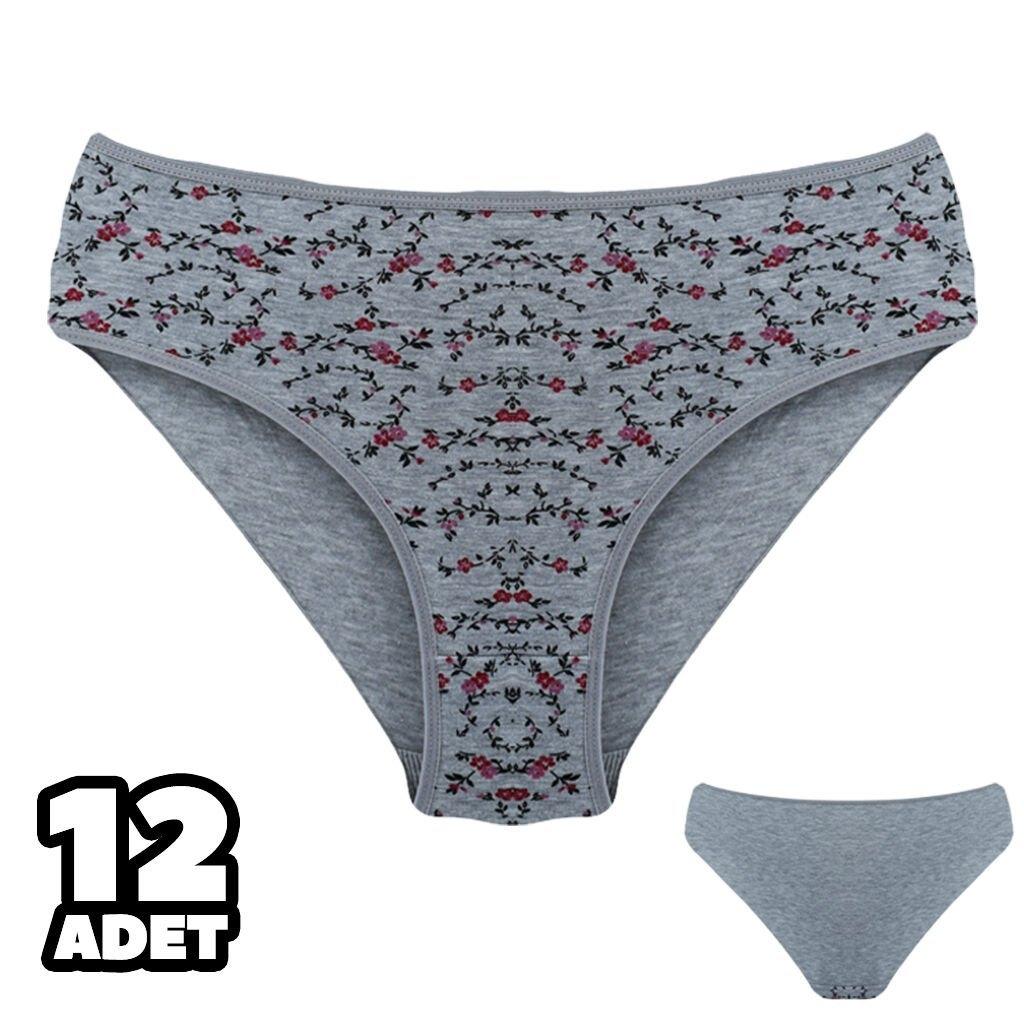 Desenli Bayan Gri Slip Külot 12'li Dondeza 201-156