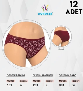 Dondeza Çiçek Desenli Kadın Bato 12'li Külot Dondeza 301