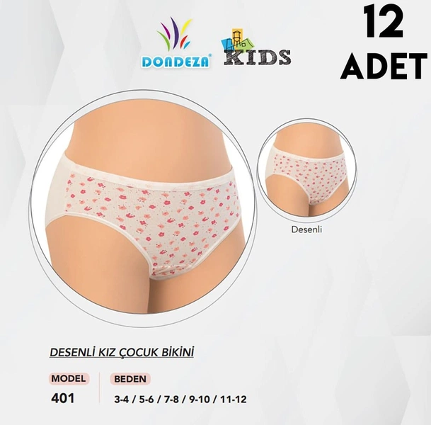 12'li Kız Çocuk Desenli Külot Dondeza 401