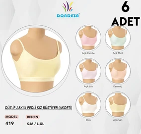 Dondeza İp Askılı Pedli Kız Çocuk Büstiyer 6'lı Dondeza 419