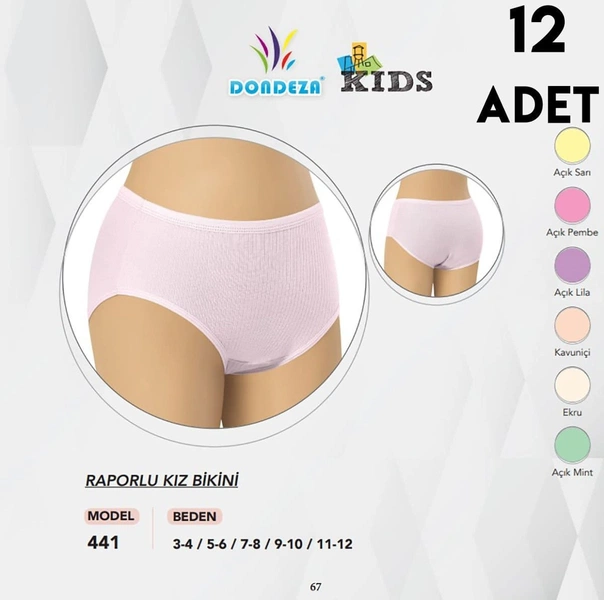 Raporlu Kız Çocuk Bikini Külot 12'li Dondeza 441