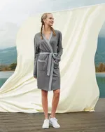 Uzun Kollu Kuşaklı Unisex Yetişkin Sabahlık Doreanse 4003 detay görünüm
