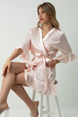 DOREMI DoReMi Kuşaklı Fırfırlı Saten Sabahlık 002-001285 - Alternatif Görünüm