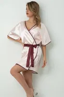DoReMi Saten Kuşaklı Biye Detaylı Sabahlık 002-001284 Pudra görsel 7