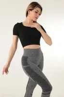 DoReMi Seamless Kısa Kollu Crop Miorre 002-000153 Siyah detay görünüm