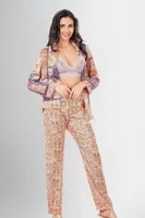 Düğmeli Gömlek Desenli 3lü Pijama Takımı Ahu Loriva 1950 Turuncu