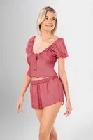Düğmeli Kısa Kollu 2li Şort Pijama Takımı Ahu Loriva 1941 Mor
