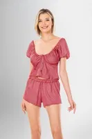 Düğmeli Kısa Kollu 2li Şort Pijama Takımı Ahu Loriva 1941 Mor farklı açı