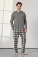 Düğmeli Yaka Kareli Erkek Gri Pijama Takımı Doreanse 25K4536 Gri