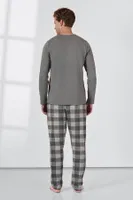 Düğmeli Yaka Kareli Erkek Gri Pijama Takımı Doreanse 25K4536 Gri detay görünüm