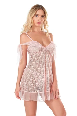 Ahu Lingerie Düşük Omuz Somon Dantel Fantezi Gecelik Ahu Primoda 4126 - Alternatif Görünüm