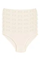 Ekru 6'lı Paket Likralı Beli Dantelli Kadın Bikini Külot Yıldız 3523 Ekru
