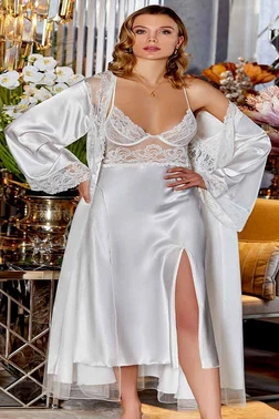 Jeremi Ekru Çeyizlik Dantelli Saten 6 lı Set Jeremi 315 - Alternatif Görünüm