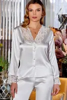 Ekru Çeyizlik Dantelli Saten 6 lı Set Jeremi 315 Ekru farklı açı