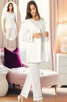 Ekru Düğmeli Hamile Lohusa Sabahlık Pijama Takımı XSES 4850 Ekru