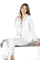 Ekru İkili Saten Gecelik Pijama Takımı Ahu 7647 Ekru