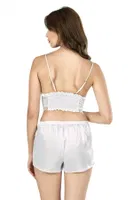 Ekru Saten Büstiyerli Babydoll Şort Takımı Ahu 7662  Ekru detay görünüm
