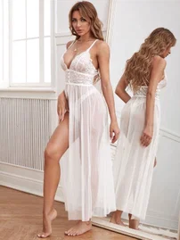 Ekru Transparan Dantel Gecelik Daria 6629