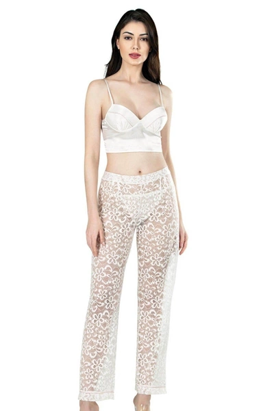 Ekru Üçlü Büstiyerli Saten Sabahlık Gecelik Pijama Takımı Ahu 7637