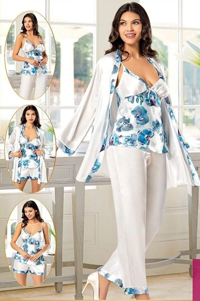 Empirme 4Lü Saten Desenli Sabahlık Pijama Çeyiz Seti XSES 2155