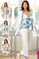 Empirme 4Lü Saten Desenli Sabahlık Pijama Çeyiz Seti XSES 2155 Mavi
