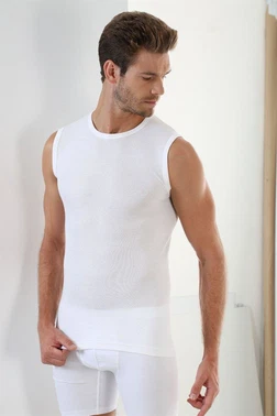 Erkek Beyaz Ribana Yuvarlak Yaka Kolsuz Atlet Arma Yıldız 1110