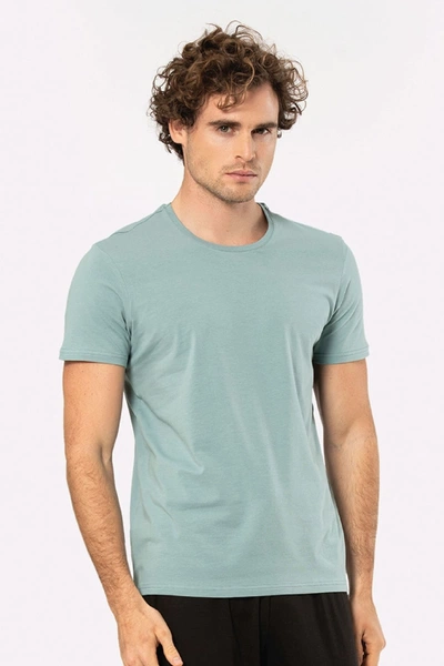Yeşil Kısa Kollu Bisiklet Yaka Likralı Erkek T-shirt 1331