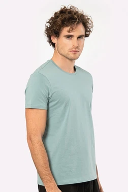 Cacharel Yeşil Kısa Kollu Bisiklet Yaka Likralı Erkek T-shirt 1331 - Alternatif Görünüm