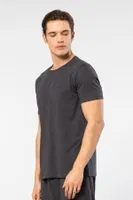 Bisiklet Yaka Kısa Kollu Erkek T-shirt Cacharel 2169 Kahverengi Antrasit detay görünüm