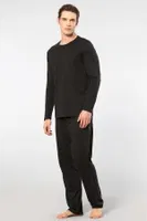 Bisiklet Yaka Uzun Kollu Nakış Logolu Modal Erkek Pijama Takımı Cacharel 2244 Siyah farklı açı