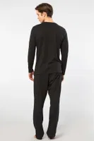 Bisiklet Yaka Uzun Kollu Nakış Logolu Modal Erkek Pijama Takımı Cacharel 2244 Siyah görsel 4