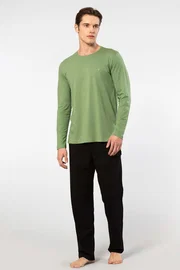 Cacharel Yeşil Bisiklet Yaka Uzun Kollu Modal Erkek Pijama Takımı Cacharel 2244